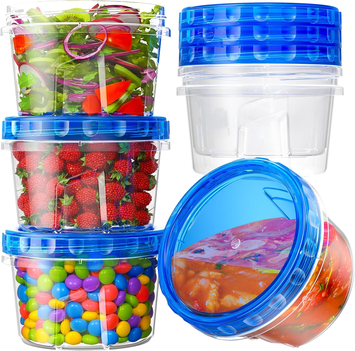 6 Pack 17oz Freezer Storage Containers, Reusable Plastic Food Containers With Twist Top Lids, BPA-Free, Microwave & Dishwasher Safe - View 2
