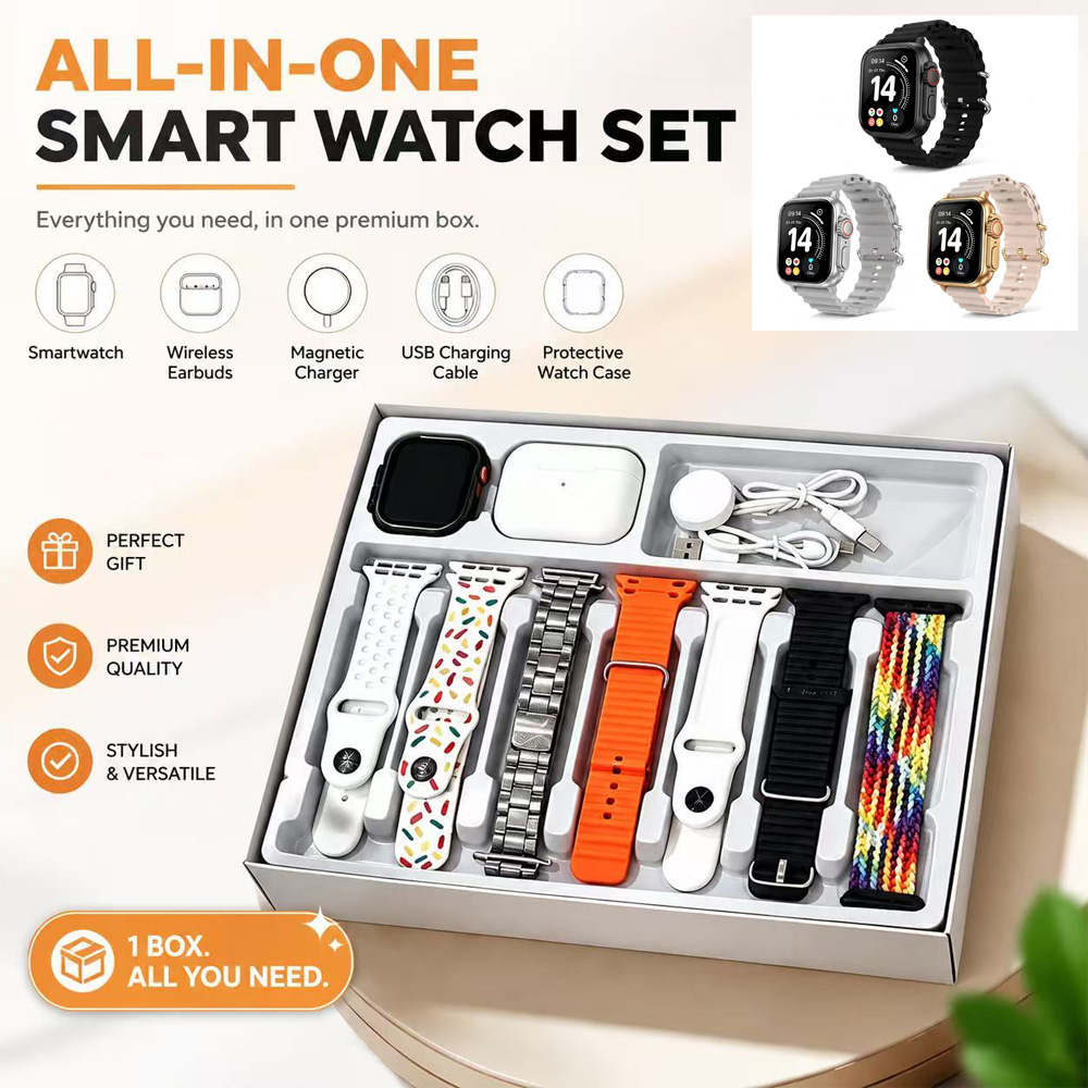 Ten-in-One Smart Watch Set With Wireless Earbuds, Multiple Watch Bands, Magnetic Charger & Protective Case, All-in-One Fitness Smartwatch Gift Box For Men Women - View 6