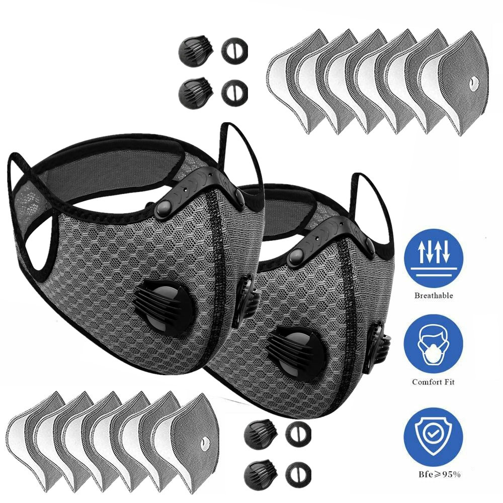 Sport Cycling Face Mask With Active Carbon Filter Breathing Valves Washable - View 3