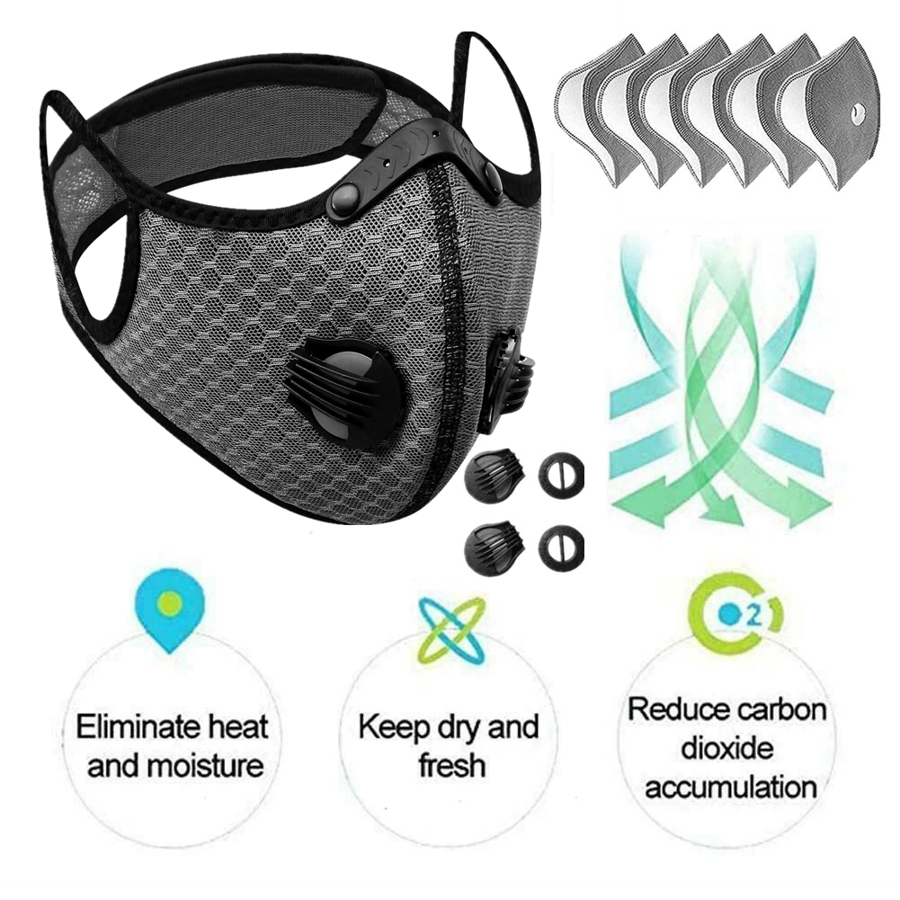 Sport Cycling Face Mask With Active Carbon Filter Breathing Valves Washable - View 5