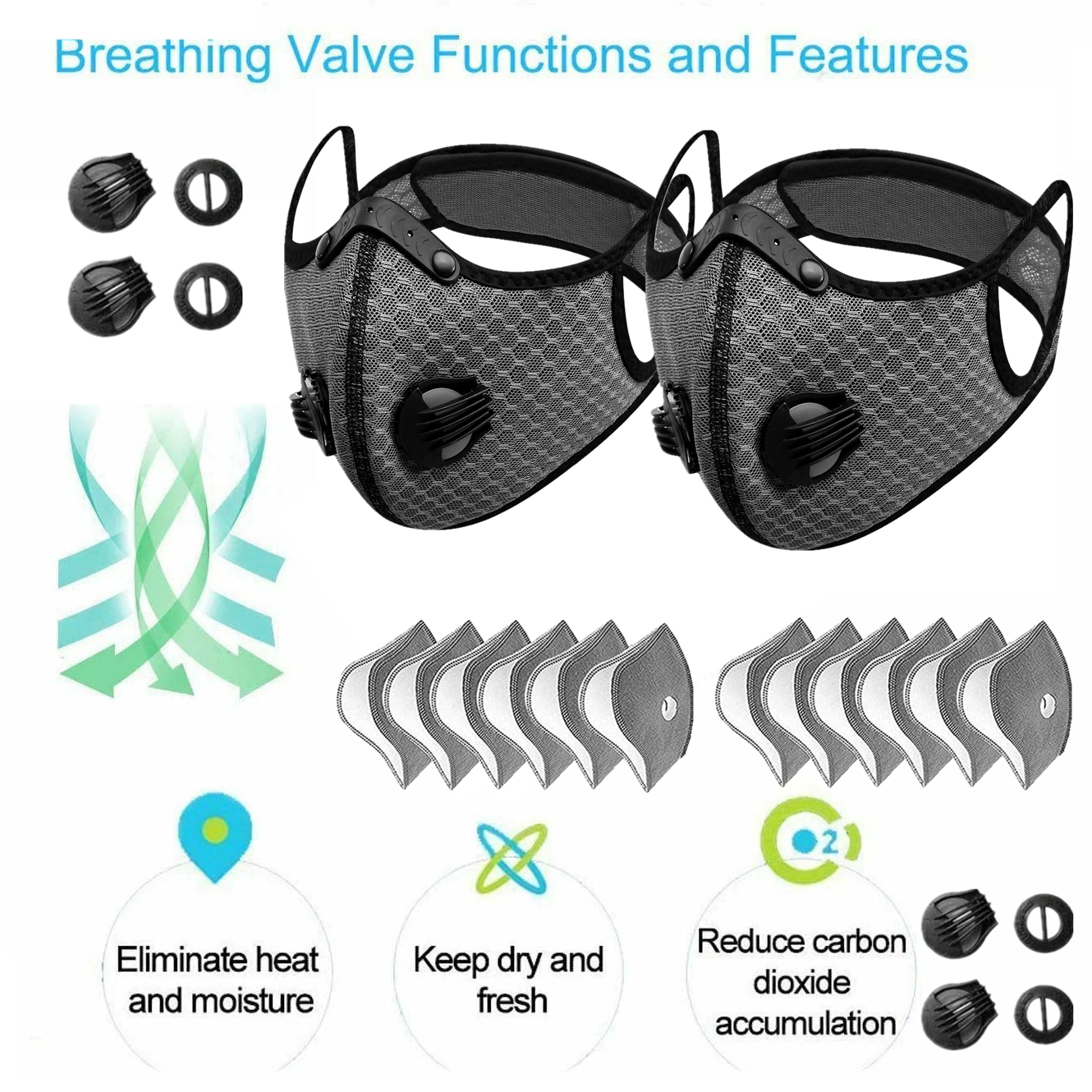 Sport Cycling Face Mask With Active Carbon Filter Breathing Valves Washable - View 6