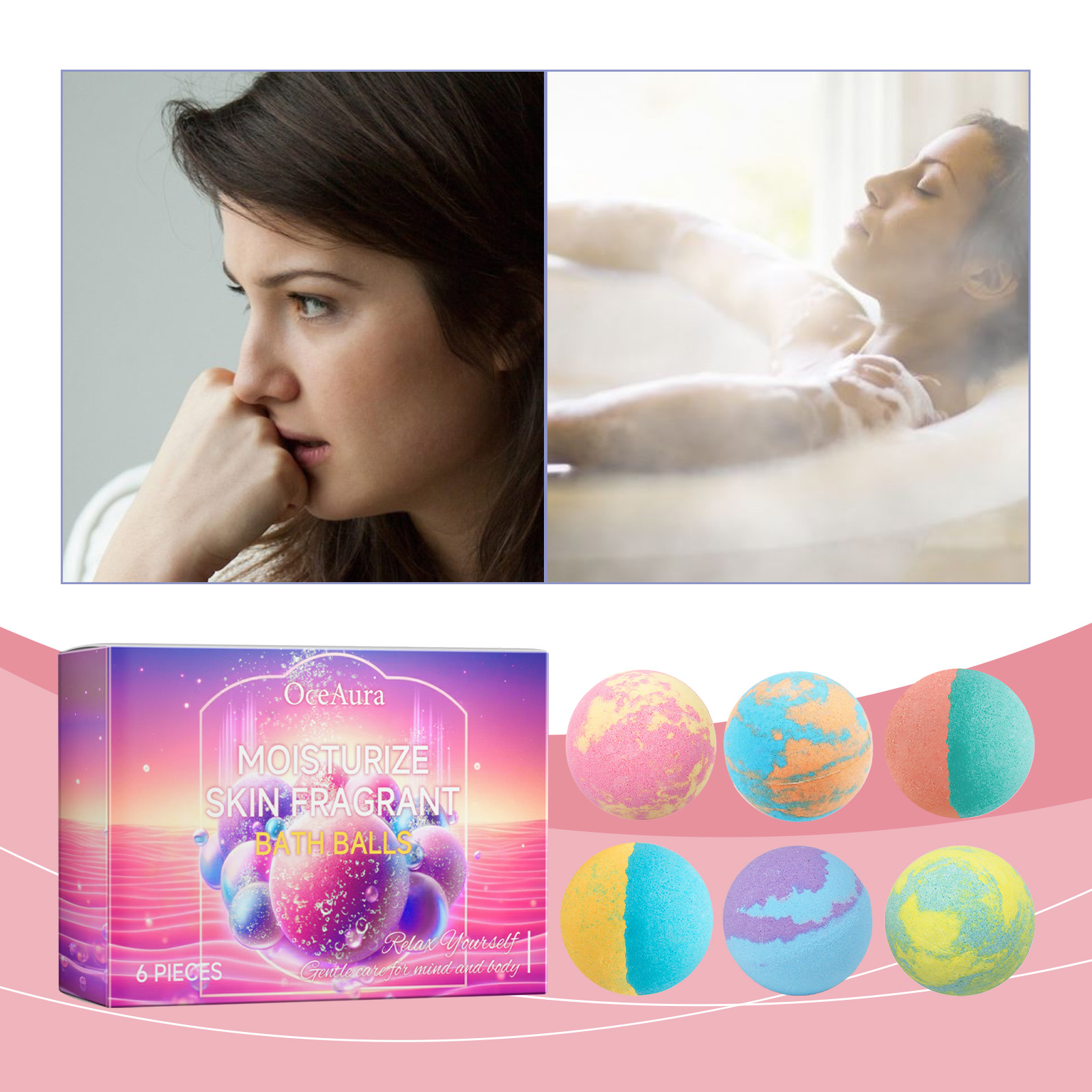 6 Pcs Bath Bombs Gift Set, Natural Essential Oil Bath Fizzies For Relaxing Spa Bath - View 3