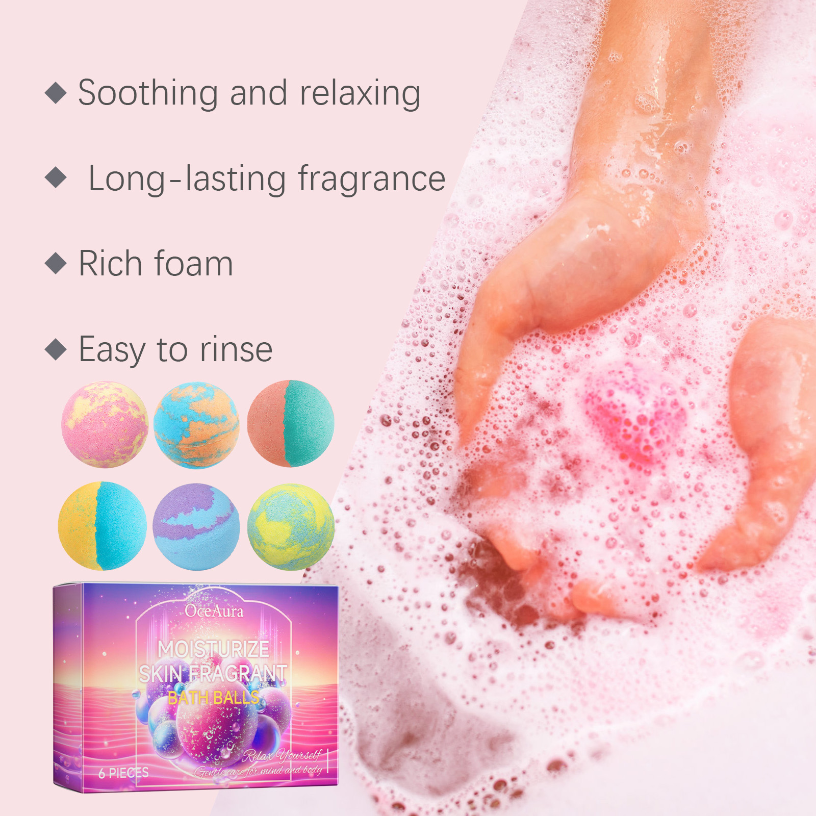 6 Pcs Bath Bombs Gift Set, Natural Essential Oil Bath Fizzies For Relaxing Spa Bath - View 4