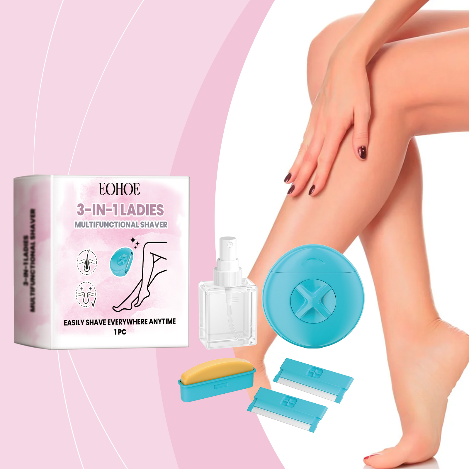 3in1 Women Shaving Razor, Portable Ladies Multifunctional Shaver With Moisturizing Soap & Spray Bottle, Travel Friendly Body Hair Remover For Legs Arms - View 2