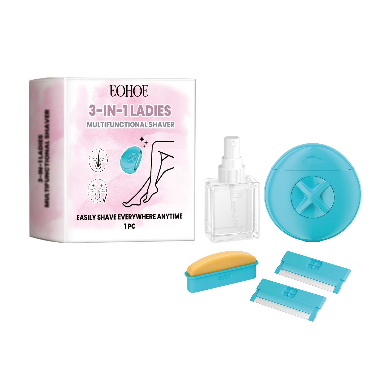3in1 Women Shaving Razor, Portable Ladies Multifunctional Shaver With Moisturizing Soap & Spray Bottle, Travel Friendly Body Hair Remover For Legs Arms - View 7