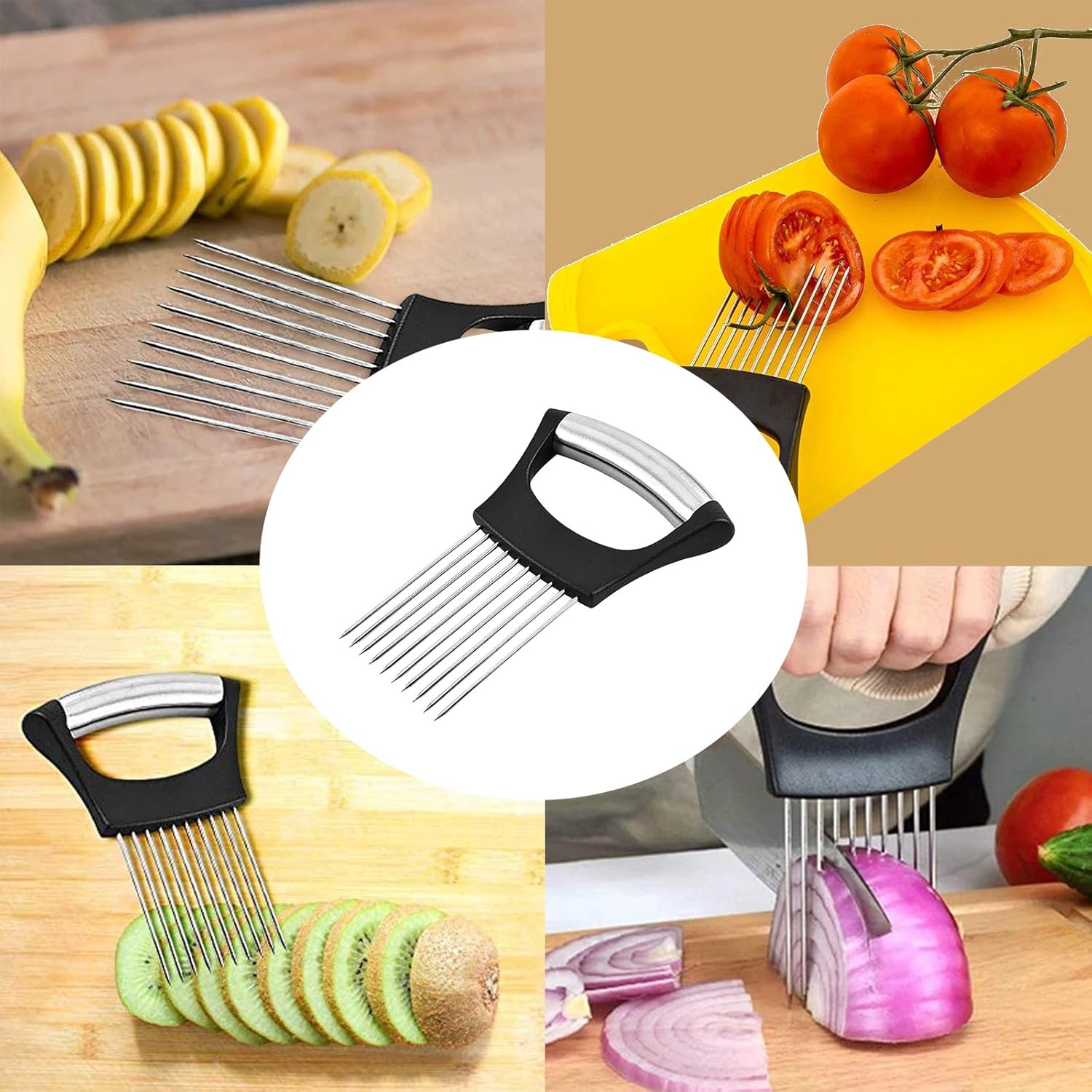 Stainless Steel Onion Holder For Slicing, Onion Slicer Guide, Kitchen Cutting Gadget For Safe Vegetable Slicing & Food Preparation - View 3