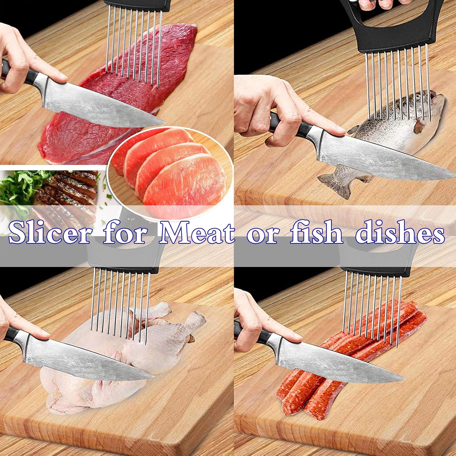 Stainless Steel Onion Holder For Slicing, Onion Slicer Guide, Kitchen Cutting Gadget For Safe Vegetable Slicing & Food Preparation - View 4